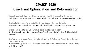 CPAIOR 2020 Session Constraint Optimization and Reformulation