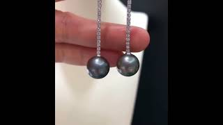 11-12mm Tahitian black pearl earrings in 925 sterling silver