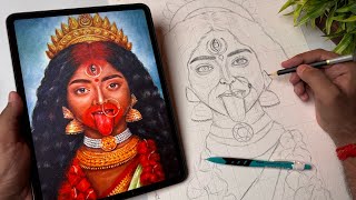 Kali Mata Drawing,  Diwali Drawing,  Outline Tutorial 😍