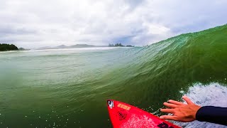 SURFING TOFINO IN THE FIRST BIG STORM OF FALL - VANCOUVER ISLAND CANADA (RAW POV)