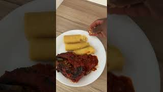 Plantain, tomatoes stew and fish