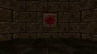 Retextured Quake 1 demo1 rendered in povray with fake lighting