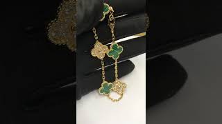 Van Cleef & Arpels Vintage Alhambra 5 Motifs Malachite Diamonds Bracelet VCARO7GQ00  #18kbracelet