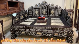 giường ba thành đại sơn cẩn ốc xà cừ gỗ gụ mật mặt đá cẩm thạch