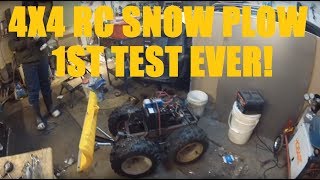 Homemade RC 4x4 Snow Plow first test in light snow