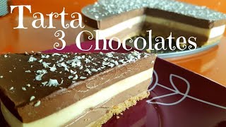 TARTA 3 CHOCOLATES sin horno fácil con cuajada paso a paso con galletas,Recetas de postres sin horno