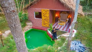 Build The Most Beautiful Swimming Pool with Outdoor Living Room, Girl Living Off The Grid