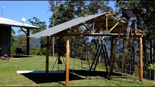 DIY Wood Shed with Natural Round Wood Trusses (Part 2)