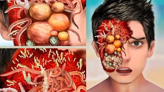 ASMR Remove Worm & Deep Cleaning Maggot Infested Eyes, Dog Ticks | Severely Injured Animation