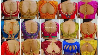 very beautiful silk Saree back neck blouse designs /blouse designs