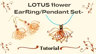 Lotus flower Pendant, Earring Set/Wire Wrap Tutorial/Easy Step by Step/Festive Jewelry Gift Idea