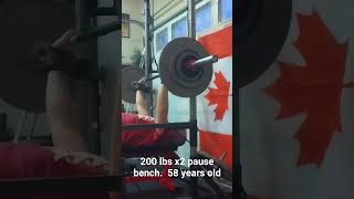 200 lb pause bench 2 reps RPE 8