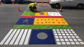 the new re-designed zebra crossing crosswalk pedestrian crossing διάβαση πεζών