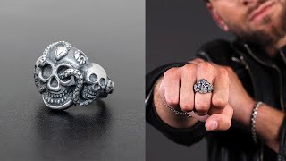 Chunky 925 silver skull ring for men, goth ring jewelry by Emmanuela®