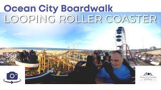 Looping Star Roller Coaster Ocean City Boardwalk Jolly Roger Pier Rides | Virtual Reality 360 Video