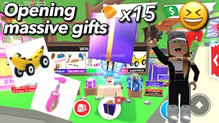 Opening 15 MASSIVE gifts in Roblox adopt me!!