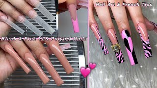 BLACK & PINK Y2K POLYGEL NAILS💕 EASY NAIL ART DESIGN & HOW TO FRENCH TIP | Nail Tutorial