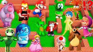 JJ and Mikey SURVIVE IN MAZE WITH Inside Out 2 , MARIO , Gummy Bear monsters in Minecraft Maizen