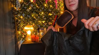 ASMR Hair Style & Bang Trim NO TALKING (brushing, combing, spraying, section, curling, cape sounds)