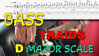 Bass D Major Scale Triads with Tabs