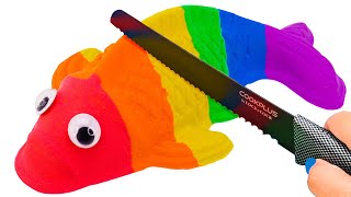 Satisfying Video l How To Make Kinetic Sand Rainbow Fish With Color Box Cutting ASMR