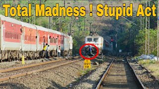 TOTAL MADNESS !! Stupid Guy Doing Stunts Infront Of Konkan Fastest 12052 Janshatabdi Exp