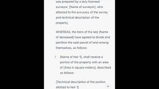 Sample format of Extra Judicial Settlement of Estate with Partition