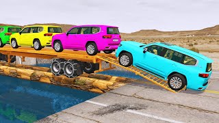 Toyota Cars vs Train | Truck Man Flatbed vs Train Beamng.drive 105