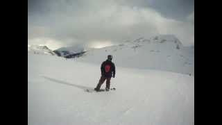 Les Arcs Snowboarding. Me filming Patrick from my GoPro chest cam