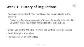 Week 1 History of Regulations