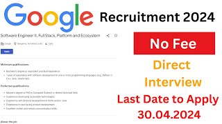 Google Recruitment 2024 | Software Engineer Jobs in Bangalore👉TN GOVERNMENT JOBS