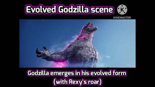 Godzilla emerges in his evolved form (with Rexy's roar)