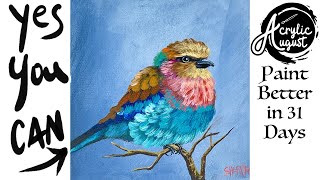 Colorful Bird 🌟🎨 How to Draw and Paint tutorial for Beginners: Acrylic August | Day 27