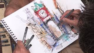 Time-lapse of Ian Fennelly's Chester Clock Artwork From Urban Sketch Course