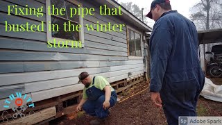 fixing the pipe that busted in the winter storm