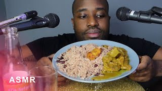 ASMR Curry Mutton, Rice & Peas, Plantain & Kola Champagne (Almost No Talking) EATING SOUNDS