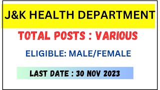 J&K Health Department Jobs | Various Posts Out | District Wise New Posts | J&K New Job Updates 2023