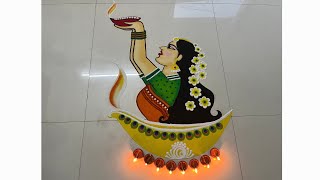 girl holding diya for diwali festival rangoli /दीपावली के लिये आकर्षक रंगोली /diwali rangoli /diya