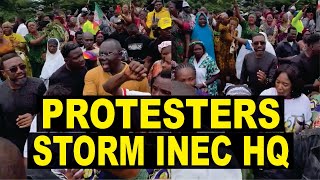 Edo Gov Election Aftermath: Protesters Storm INEC HQ As APC Accuses Finitri Of Declaring PDP Winner