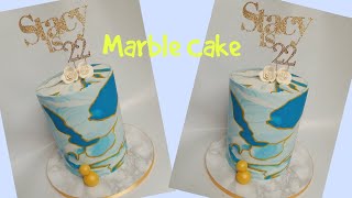 Easy Marble  Birthday Cake Decoration Tutorial - White and Blue Colour