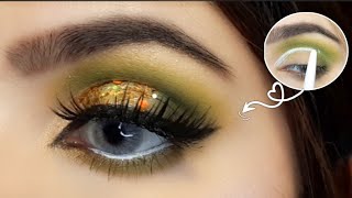 Try this Easy CutCrease Hack|Glam Makeup tutorial|Green Glitter Party Eye Makeup