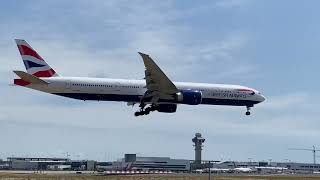 British Airways Boeing 777-300ER landing at Los Angeles International Airport KLAX runway 24R