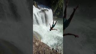 HUGE JUMP INTO RAGING WATERFALL 😱 #cliffjumping #shorts