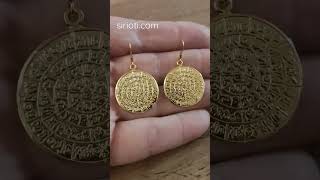 Phaistos Disc Silver 925 Gold Plated Dangle Earrings 25 mm #jewelry #silver #greek