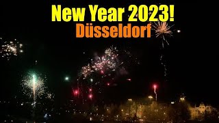 NEW YEAR 2023! , DÜSSELDORF, GERMANY - FIREWORKS VIEW FROM OBERKASSELER BRIDGE