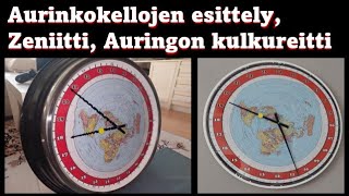 Aurinkokellojen esittely, zeniitti, oikeakeskipituinen tasoprojektio, auringon kulkureitti