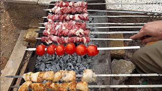 Lamb kebab with sugar cookies:Delicious lamb kebab with Kurdish cookies#food #asmr #nature #recipe