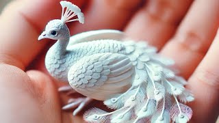 "A miniature white peacock flutters gracefully on a hand #adorableanimals