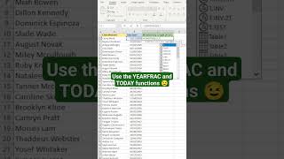 Using the YEARFRAC and TODAY functions together in Excel