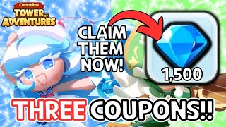 THREE COUPONS! Claim Your 1500 Crystals for Tower of Adventures!